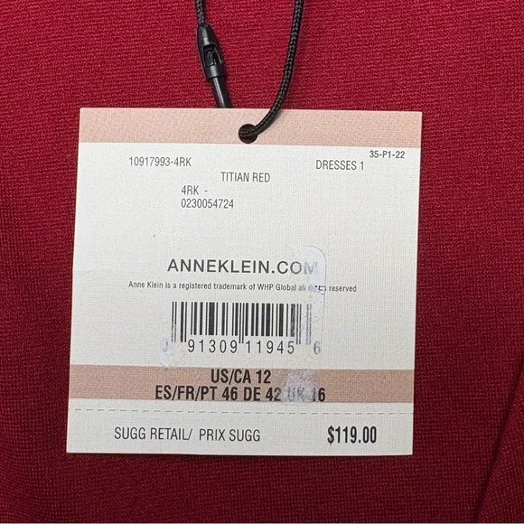 NWT Anne Klein Faux Wrap Midi Sheath Dress 12 Titan Red Stretch Knit *Read - Picture 11 of 11